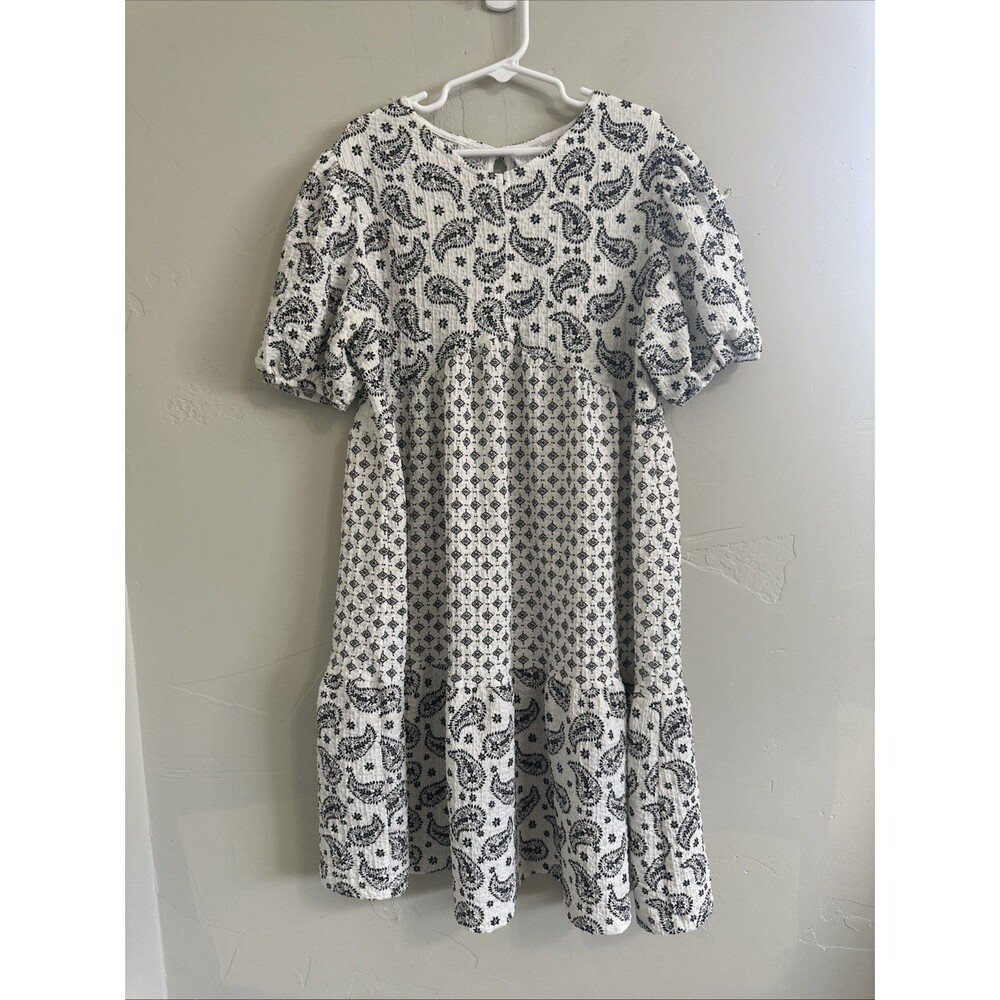 Zara Girls Size 10 Crepe Dress Flowy Boho Black White 140 Cm